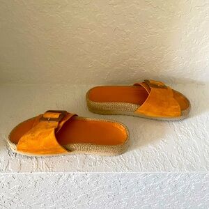 Vince orange suede slides